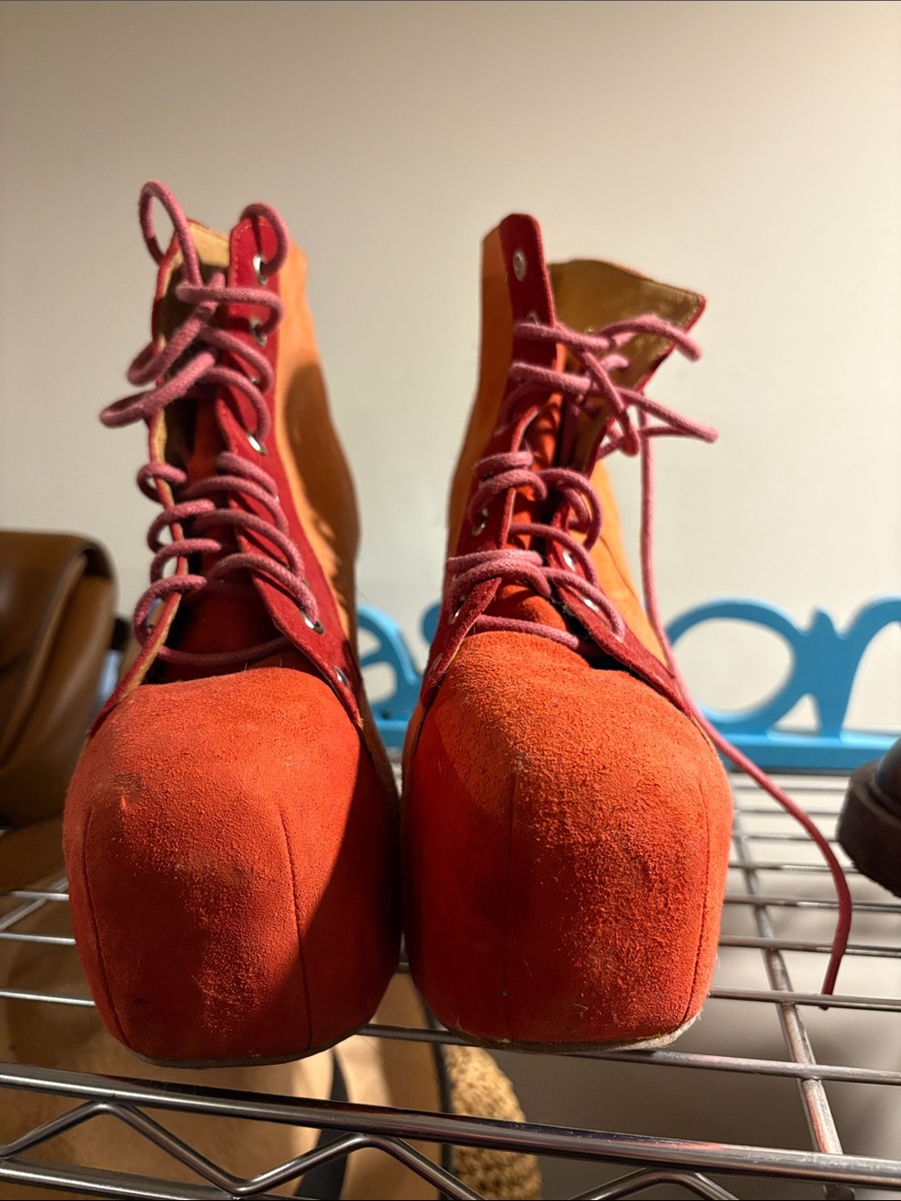 Jeffery Campbell size 7 1/2 Women's Red Suede Lace-Up Platform Boots